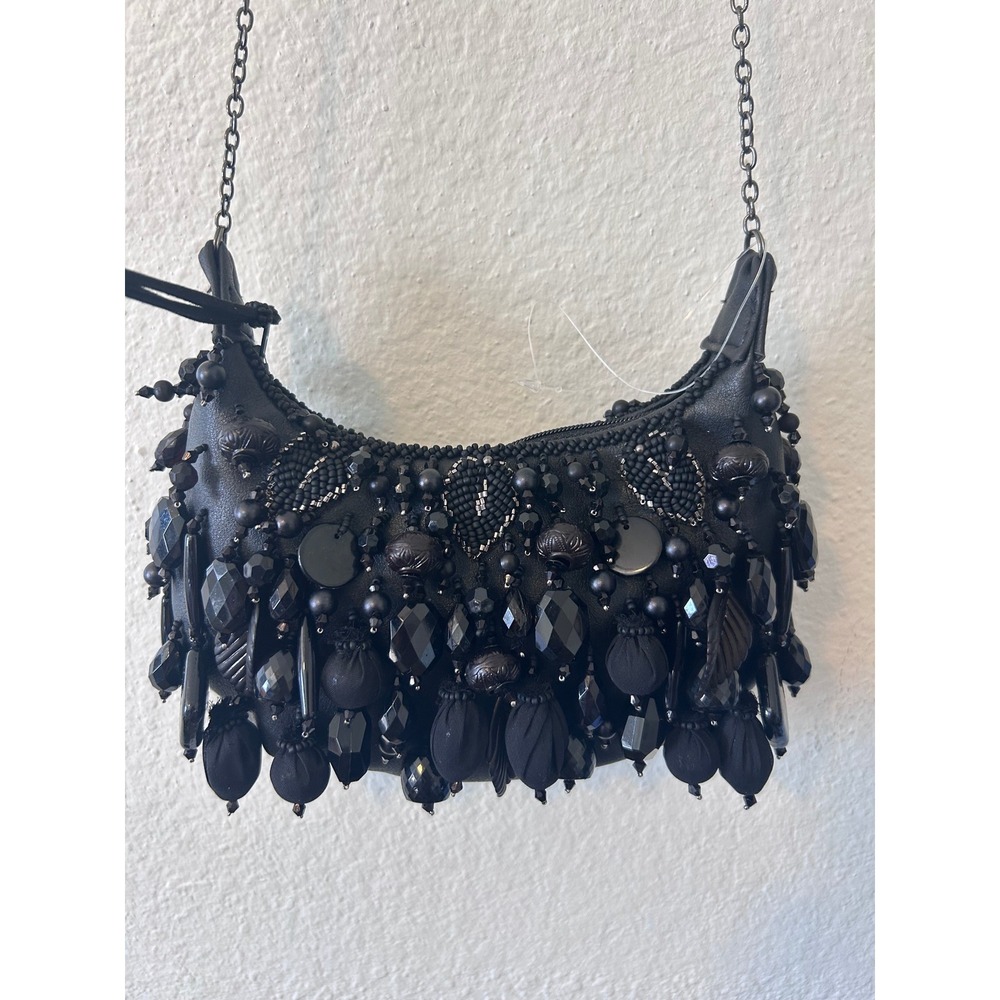 MARY FRANCES Handmade Black Beaded Bauble Mini Handbag Crossbody Chain Bag $215 - Picture 4 of 9